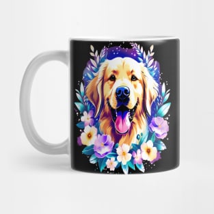 Cute Golden Retriever Surrounded by Beautiful Flowers Mug